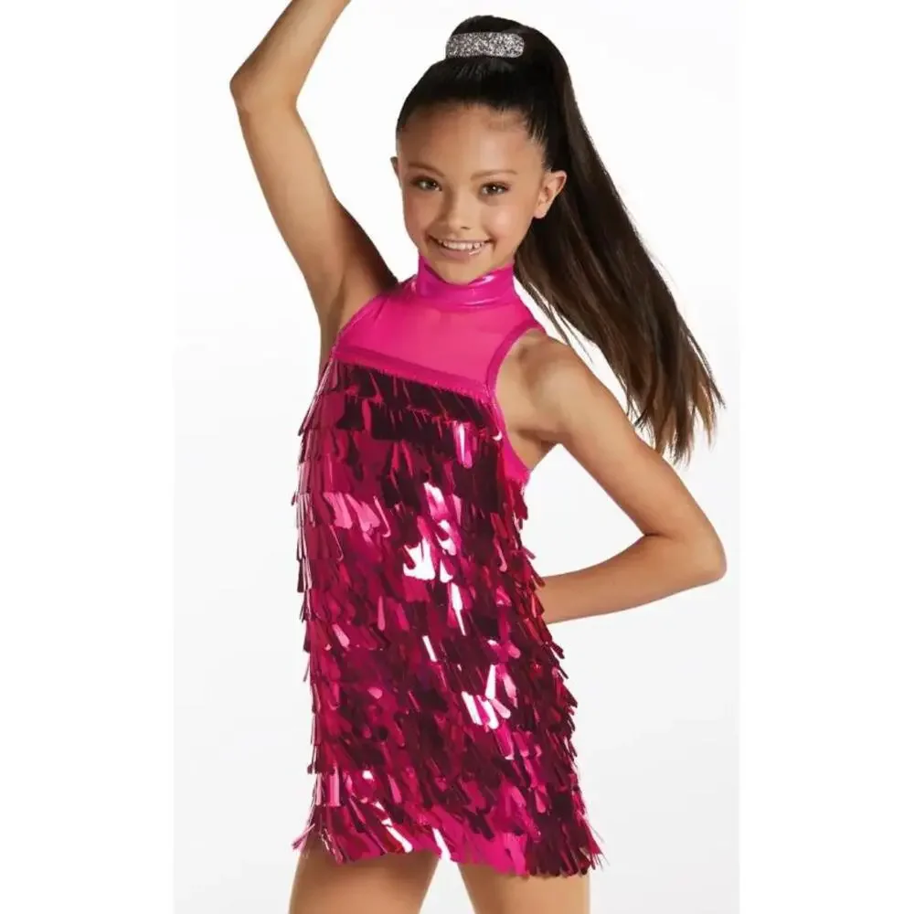 Pre-Owned Dance Costume Weissman 15271 Medium Child Pink Teardrop Sequin Jazz T
